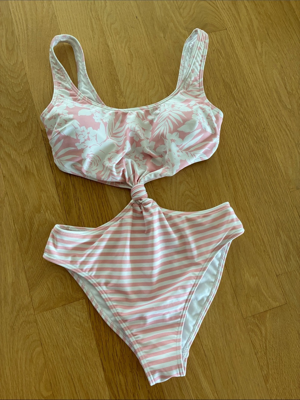 A&F Pink Floral & Stripe Cutout One-Piece Swimsuit- size small